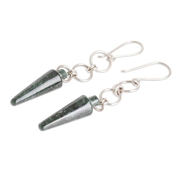Alternate image for Silver and Green Jade Dangle Earrings with Pendulum Hoops Pretty Pendulum