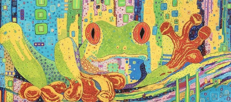 Frog-Themed Modern Multicolored Stretched Sublimation Print 'Petite Red-Eyed Tree Frog'