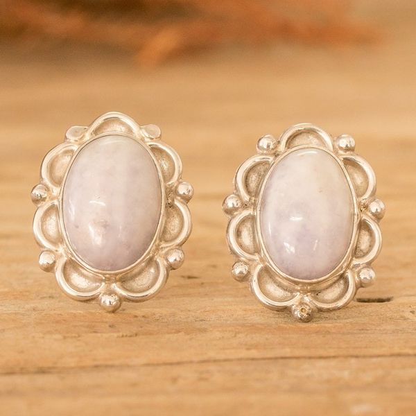 Alternate image for Sterling Silver Button Earrings with Lilac Jade Stones Maya Queen in Lilac