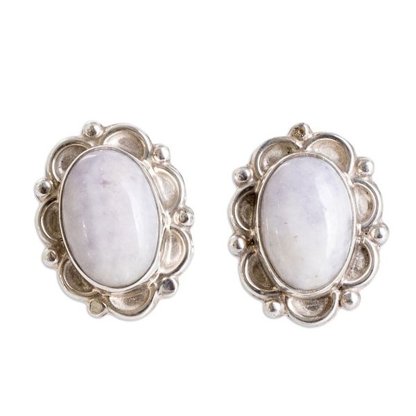 Alternate image for Sterling Silver Button Earrings with Lilac Jade Stones Maya Queen in Lilac
