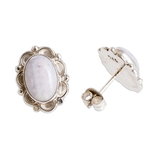 Alternate image for Sterling Silver Button Earrings with Lilac Jade Stones Maya Queen in Lilac