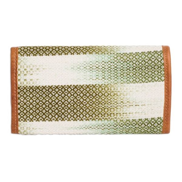 Alternate image for Green and White Hand-Woven Cotton Wallet with Leather Trim Colors of Tradition in Green