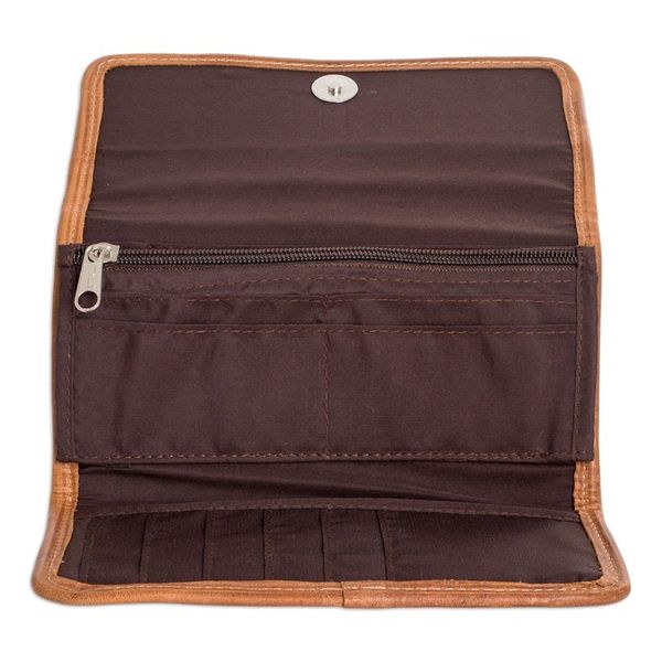Alternate image for Green and White Hand-Woven Cotton Wallet with Leather Trim Colors of Tradition in Green