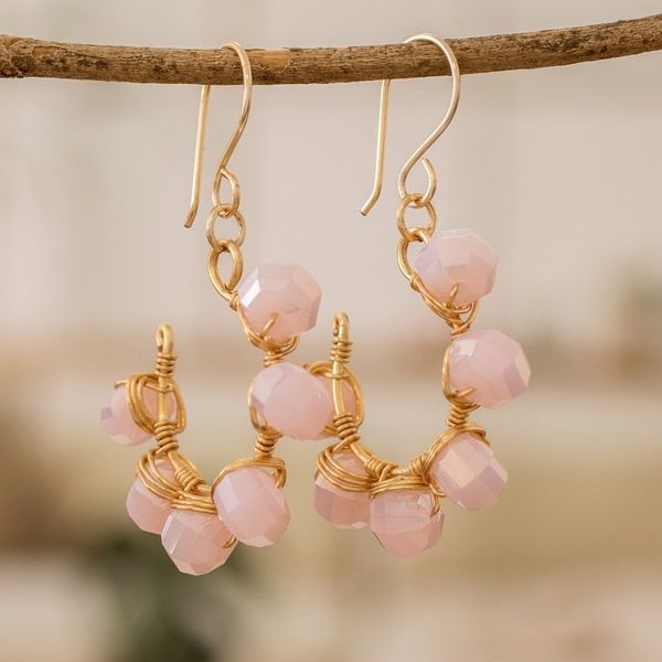 Alternate image for Polymer-Coated Dangle Earrings with Pink Crystal Beads Crystalline Pink
