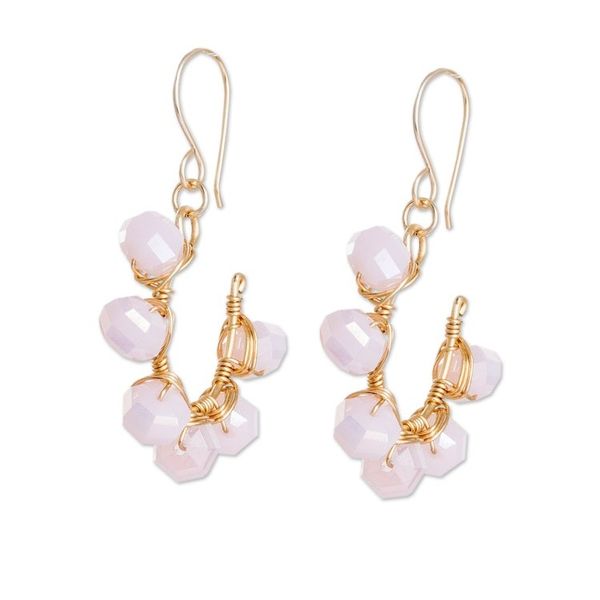 Alternate image for Polymer-Coated Dangle Earrings with Pink Crystal Beads Crystalline Pink