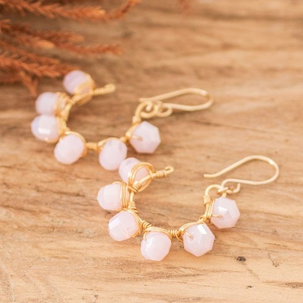 Alternate image for Polymer-Coated Dangle Earrings with Pink Crystal Beads Crystalline Pink