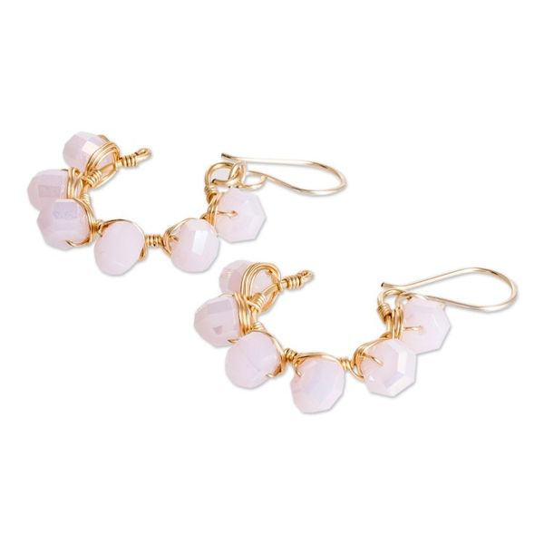 Alternate image for Polymer-Coated Dangle Earrings with Pink Crystal Beads Crystalline Pink