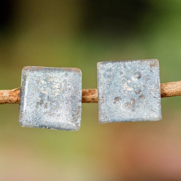Alternate image for Eco-Friendly Geometric Silver Recycled CD Button Earrings Bubble Vision in Silver