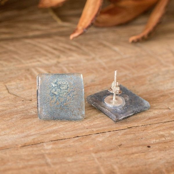 Alternate image for Eco-Friendly Geometric Silver Recycled CD Button Earrings Bubble Vision in Silver