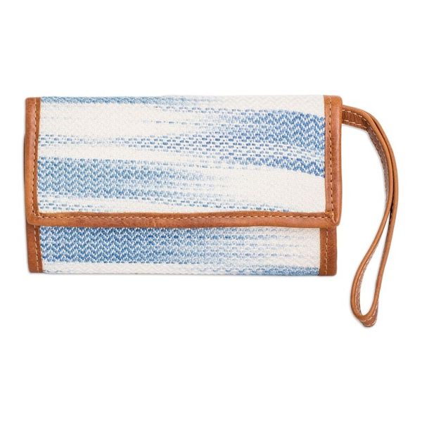 Alternate image for Blue Ivory Hand-Woven Cotton Wristlet with Leather Accents Colors of Tradition in Blue