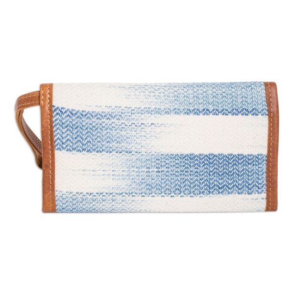 Alternate image for Blue Ivory Hand-Woven Cotton Wristlet with Leather Accents Colors of Tradition in Blue