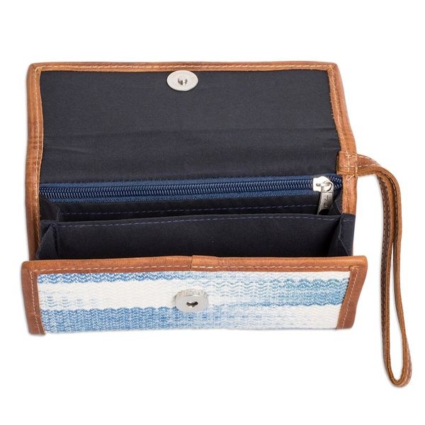 Alternate image for Blue Ivory Hand-Woven Cotton Wristlet with Leather Accents Colors of Tradition in Blue
