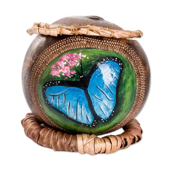 Alternate image for Morpho Butterfly-Themed Dried Gourd Decorative Accent Morpho Flutter