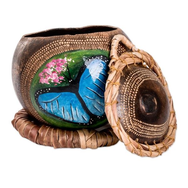 Alternate image for Morpho Butterfly-Themed Dried Gourd Decorative Accent Morpho Flutter