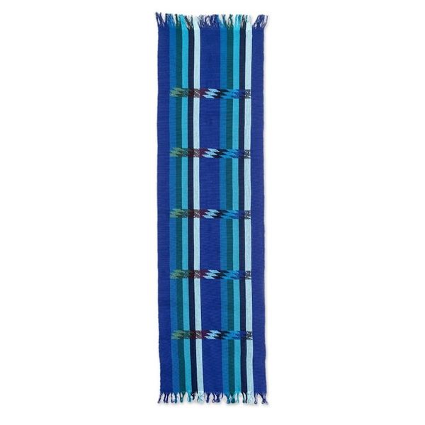 Alternate image for Woven Colorful Cotton Table Runner in an Indigo Base Hue Indigo Rainbow