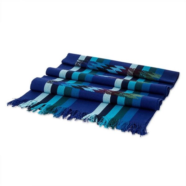 Alternate image for Woven Colorful Cotton Table Runner in an Indigo Base Hue Indigo Rainbow