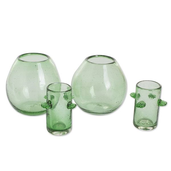 Alternate image for Blown Recycled Glass Green Shot Glasses with Ice Receptacle Perfect Shot in Green