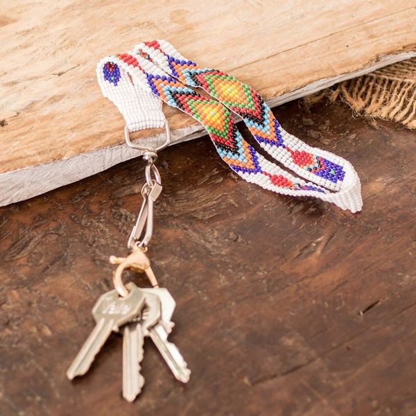 Alternate image for Handcrafted Geometric Glass Beaded Keychain in White Key to Elegance
