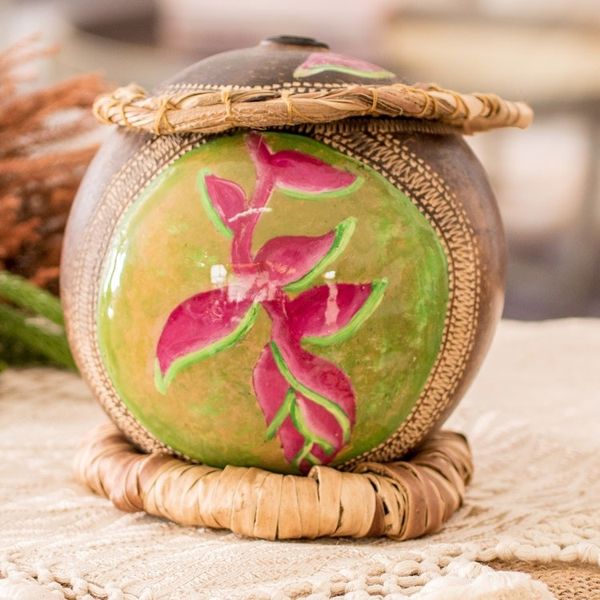 Alternate image for Hand-Painted Fuchsia Heliconia Dried Gourd Decorative Accent Fuchsia Heliconias
