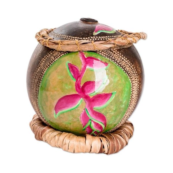Alternate image for Hand-Painted Fuchsia Heliconia Dried Gourd Decorative Accent Fuchsia Heliconias