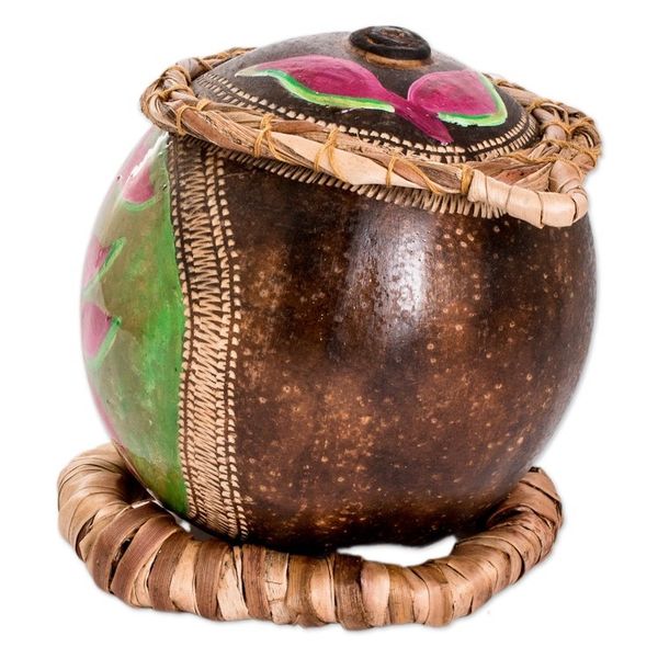 Alternate image for Hand-Painted Fuchsia Heliconia Dried Gourd Decorative Accent Fuchsia Heliconias
