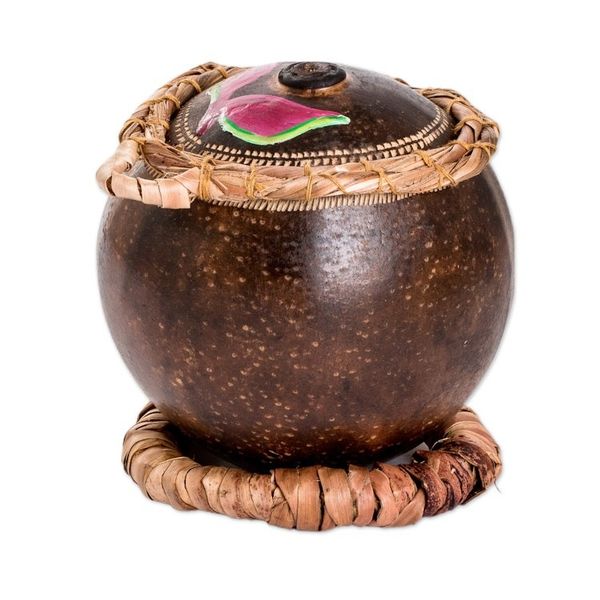 Alternate image for Hand-Painted Fuchsia Heliconia Dried Gourd Decorative Accent Fuchsia Heliconias
