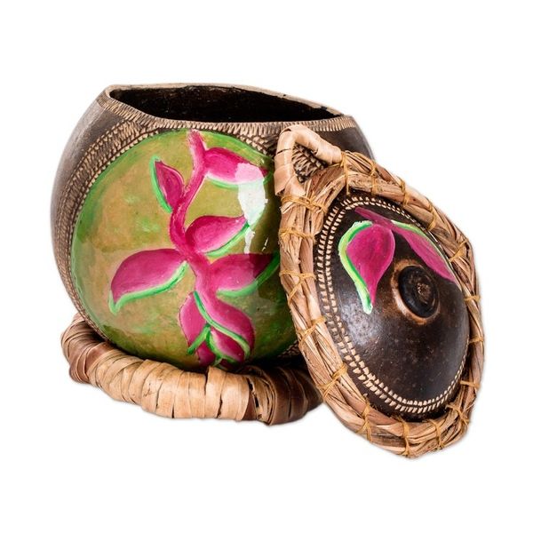 Alternate image for Hand-Painted Fuchsia Heliconia Dried Gourd Decorative Accent Fuchsia Heliconias