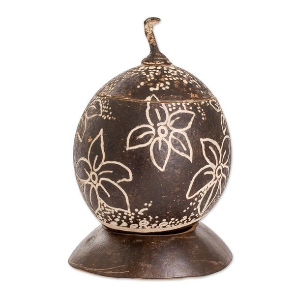 Alternate image for Tropical Floral Handmade Round Dried Gourd Decorative Accent Caribbean Flowers
