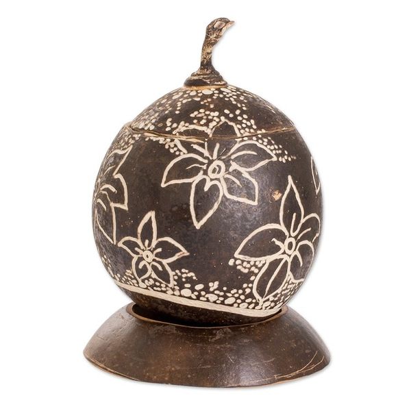 Alternate image for Tropical Floral Handmade Round Dried Gourd Decorative Accent Caribbean Flowers