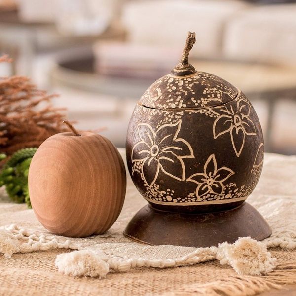 Alternate image for Tropical Floral Handmade Round Dried Gourd Decorative Accent Caribbean Flowers