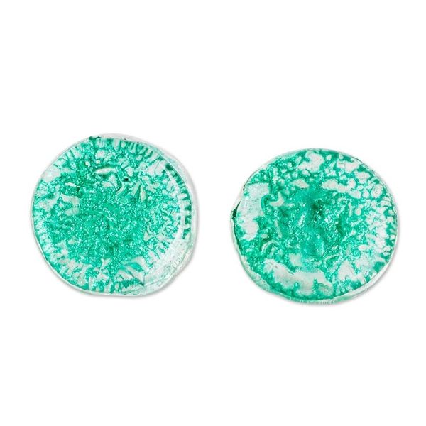 Alternate image for Handmade Emerald Recycled CD Stud Earrings with Silver Posts Emerald Translucent Illusion