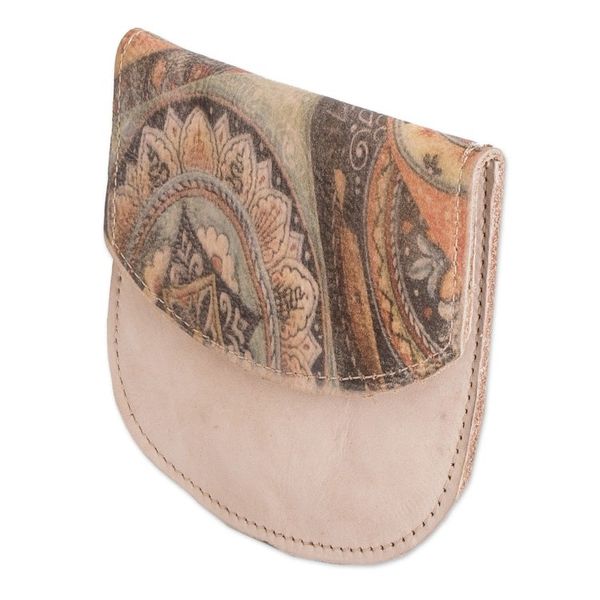 Alternate image for Handcrafted Printed Mandala Leather Coin Purse in Beige Mandala Paradise