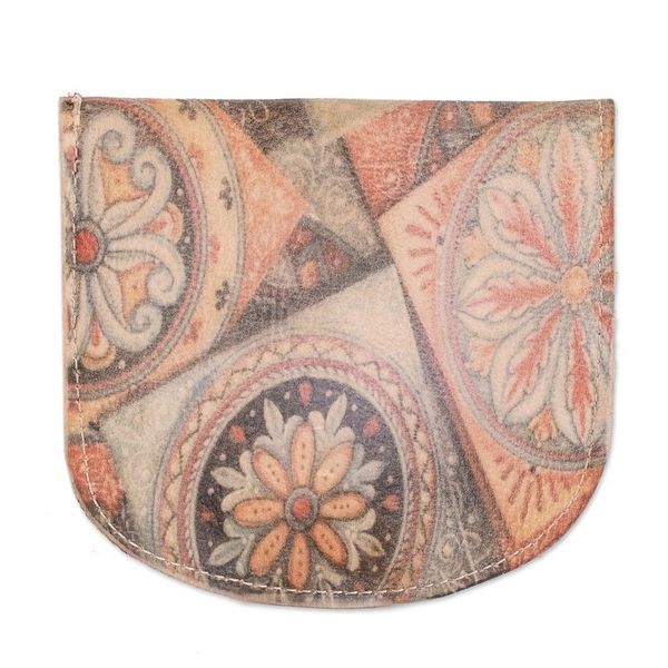 Alternate image for Handcrafted Printed Mandala Leather Coin Purse in Beige Mandala Paradise