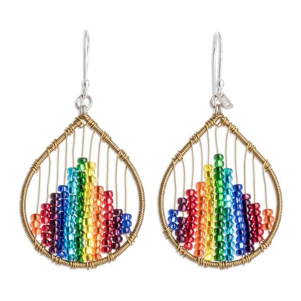 Alternate image for Glass Beaded Dangle Earrings in Rainbow Hues Rainbow Contrasts