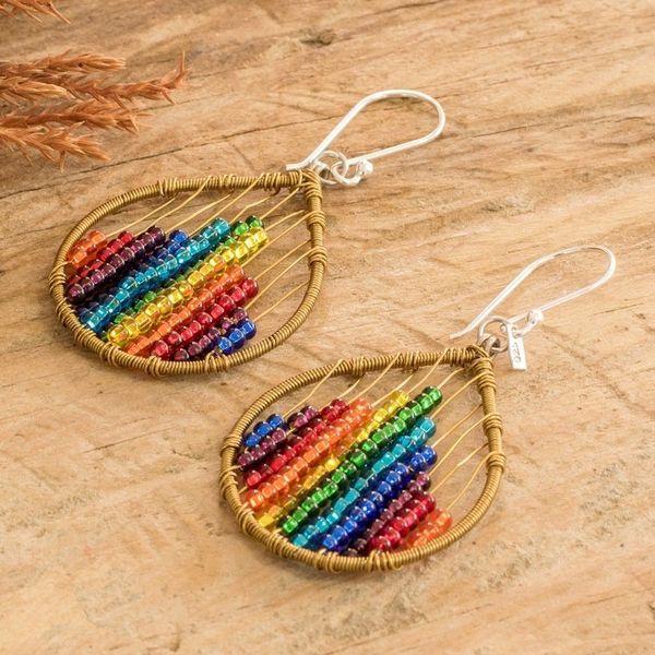 Alternate image for Glass Beaded Dangle Earrings in Rainbow Hues Rainbow Contrasts