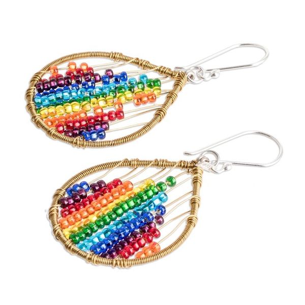 Alternate image for Glass Beaded Dangle Earrings in Rainbow Hues Rainbow Contrasts