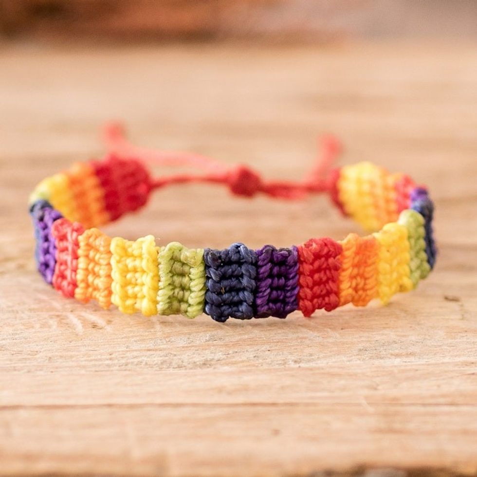 Handwoven Adjustable Rainbow Macrame Wristband Bracelet 'Rainbow Links'
