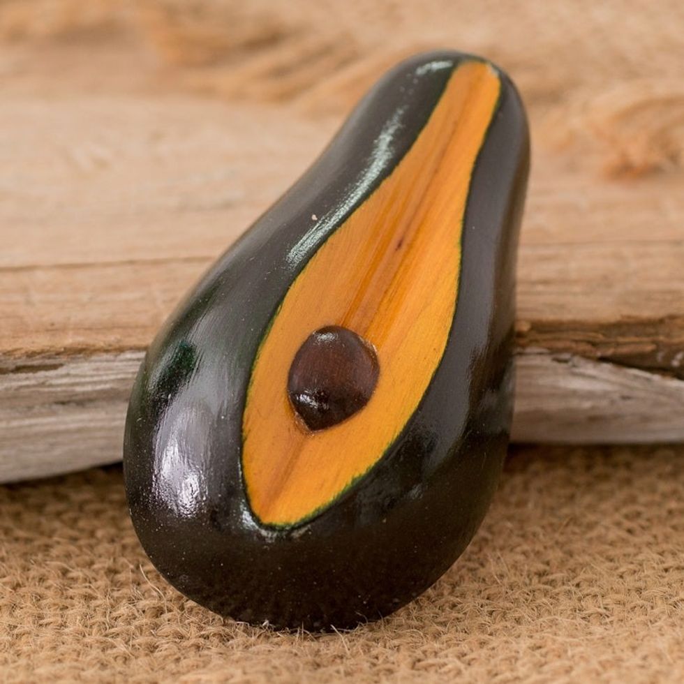 Hand-Painted Hand-Carved Cypress Wood Avocado Magnet 'Nature's Avocado'
