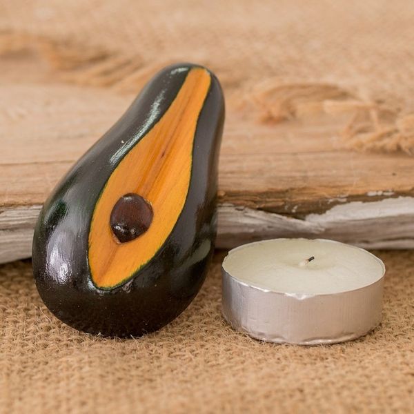 Alternate image for Hand-Painted Hand-Carved Cypress Wood Avocado Magnet Natures Avocado