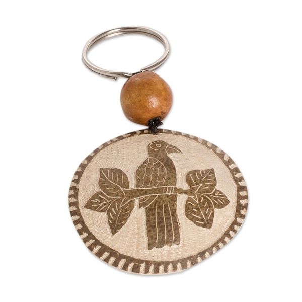 Alternate image for Bird Keychain Hand-Carved in Dried Calabash Gourd with Bead Exotic Bird