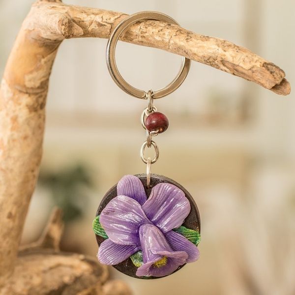 Alternate image for Handmade Painted Pinewood and Cold Porcelain Guaria Keychain The Little Guaria