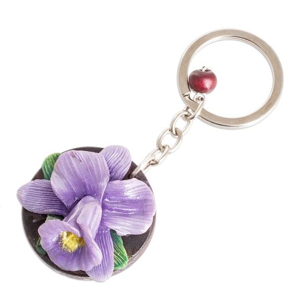 Alternate image for Handmade Painted Pinewood and Cold Porcelain Guaria Keychain The Little Guaria