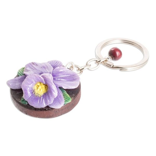 Alternate image for Handmade Painted Pinewood and Cold Porcelain Guaria Keychain The Little Guaria