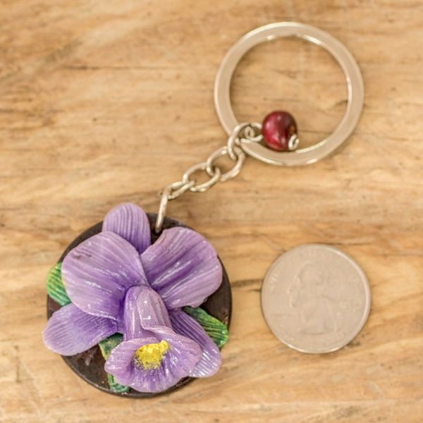 Alternate image for Handmade Painted Pinewood and Cold Porcelain Guaria Keychain The Little Guaria