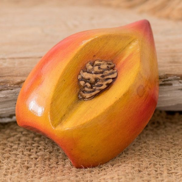 Alternate image for Cypress Wood Peach Magnet Hand-Carved Painted in Guatemala Guatemalan Peach