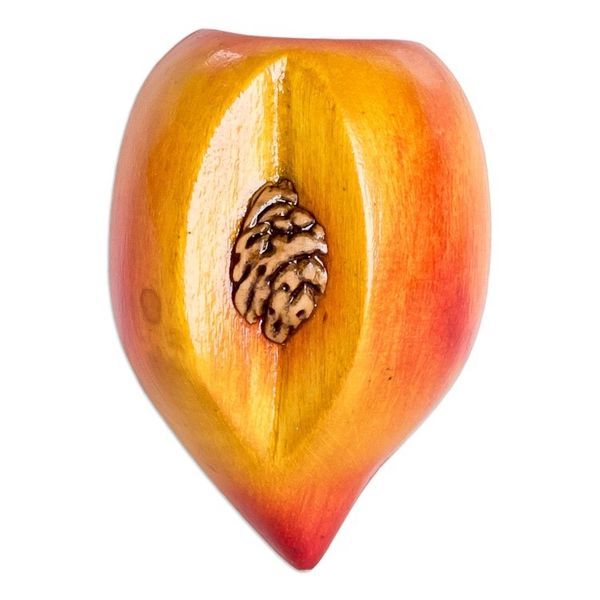 Alternate image for Cypress Wood Peach Magnet Hand-Carved Painted in Guatemala Guatemalan Peach