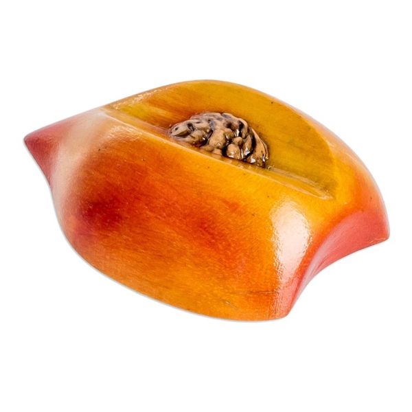 Alternate image for Cypress Wood Peach Magnet Hand-Carved Painted in Guatemala Guatemalan Peach