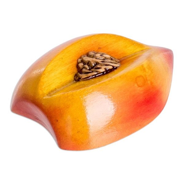 Alternate image for Cypress Wood Peach Magnet Hand-Carved Painted in Guatemala Guatemalan Peach