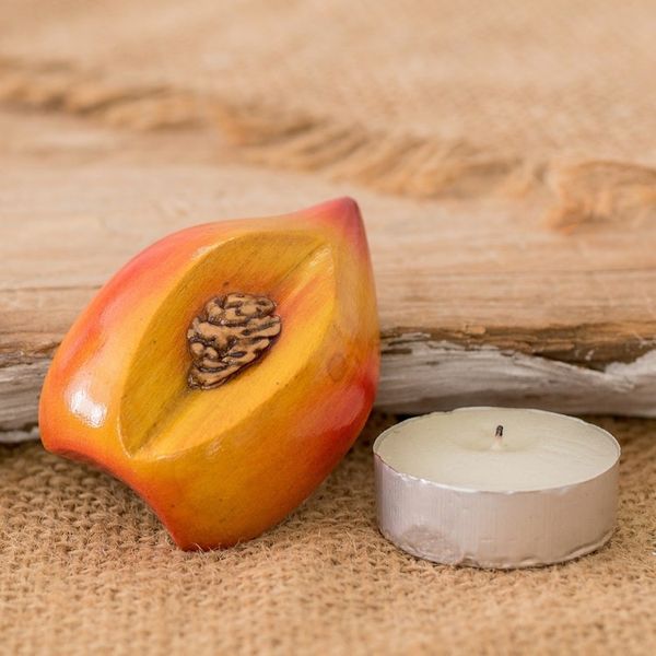 Alternate image for Cypress Wood Peach Magnet Hand-Carved Painted in Guatemala Guatemalan Peach