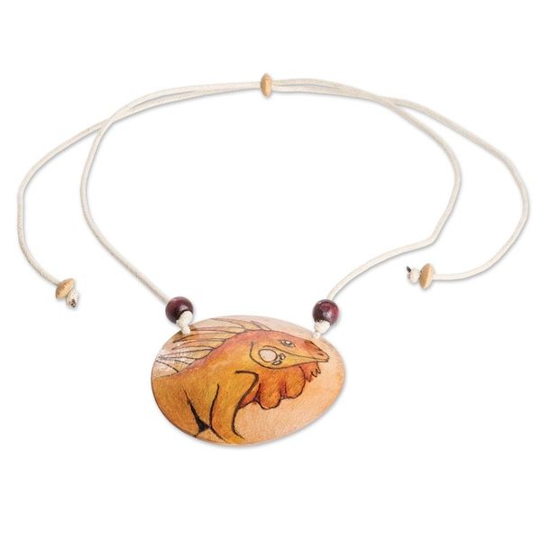 Alternate image for Hand-Painted Calabash Gourd Iguana Pendant Necklace Gentleness Portrayal